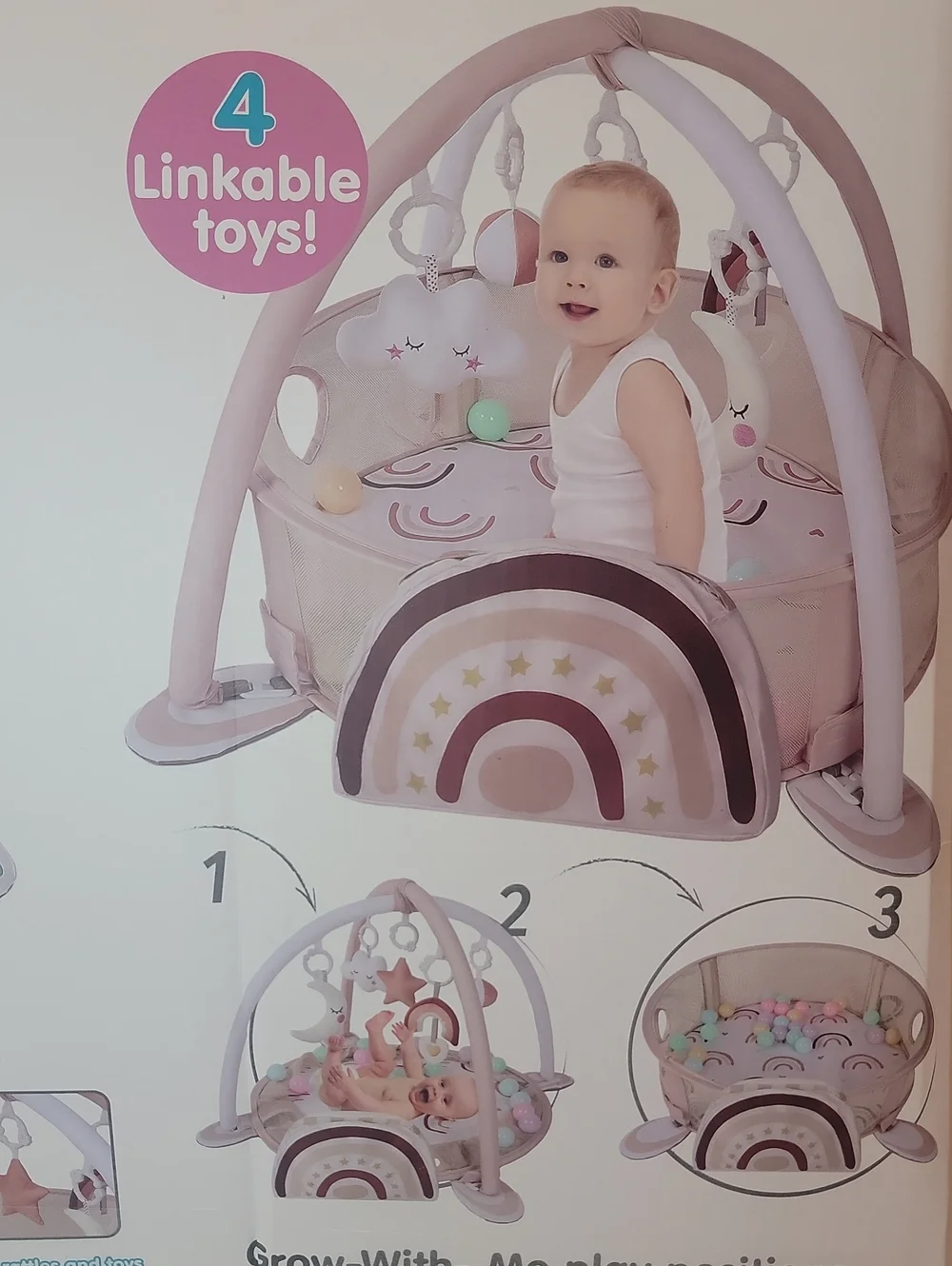 NIB Neutral Rainbow Baby Play Mat & Ball Pit. 30 Balls Included. Never Used.